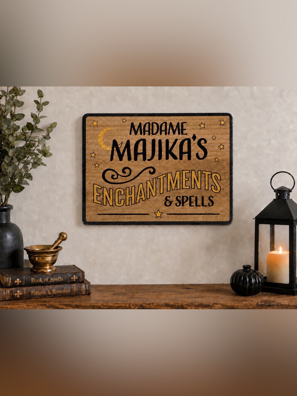 Madame Majika’s Enchantments & Spells Wood Halloween Sign 16x12 Target New